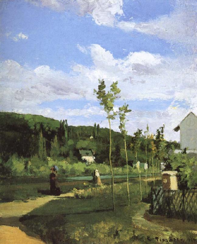 Walking along the village, Camille Pissarro